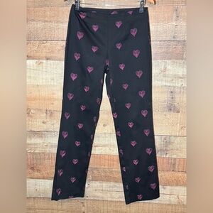 🌻 Alanni by Donny Brook Embroidered Pink Hearts on Black Pants Women’s size 4 🩷💕